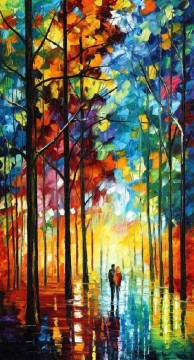 Red Yellow Trees Autumn by Knife 02 Oil Paintings